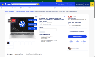 Laptop HP 15.6" Ryzen 7 16GB 512GB por $7,649 | Coppel (DiDi Card)