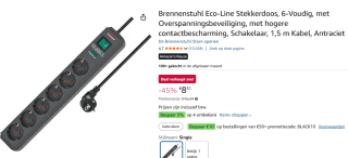 Brennenstuhl Eco-Line Stekkerdoos, 6-Voudig voor €8,31 bij Amazon