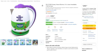 TOY STORY Disney Tetera Eléctrica 1.8 L 1100 W por $295 en Amazon