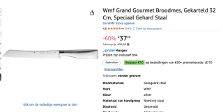 Broodmes WMF Grand Gourmet 19 cm voor €37,20 bij Amazon