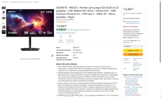 Monitor GIGABYTE MO32U 32" QD-OLED por $12,968 | Amazon