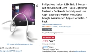 PHILIPS HUE Solo Lightstrip 3 meter - Wit en Gekleurd Licht voor €42,49 bij Amazon