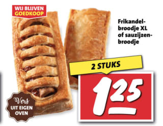 2 frikandel broodjes XL voor €1,25 bij Vomar