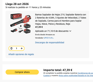 Bamse Soplador de Hojas 21V con 2 baterías por 47.39€ en Amazon