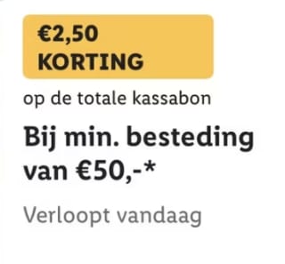 €2,50 korting bij besteding vanaf €50 met Lidl Plus