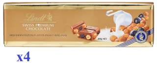 4 Tabletas de Chocolate GAMA ORO Leche Avellanas y Pasas 300g - Lindt por 23.97€
