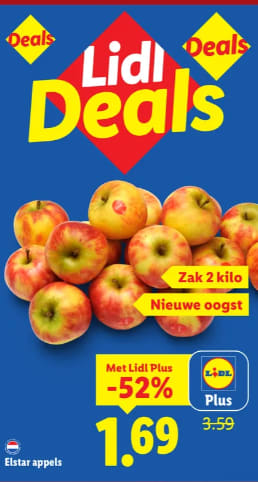 2 kilo Elstar appels voor €1,69 met de Lidl plus app