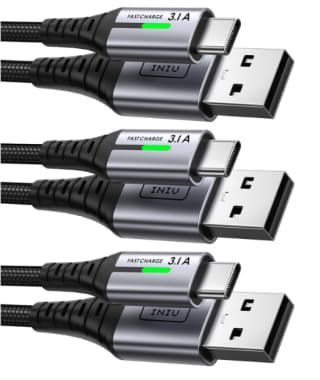Lot de 3 câbles tressés USB-C Iniu - charge rapide 3,1A, 2m+2m+0,5m à 9,99€