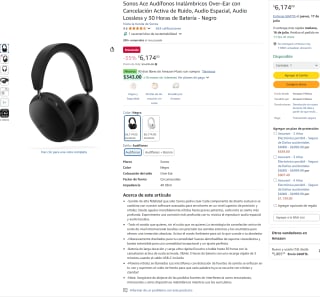 Sonos Ace Over-Ear por $5,248 | Amazon (Banorte)