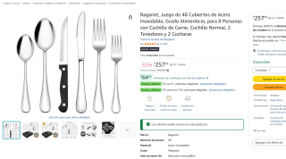 Raganet juego de 48 cubiertos de acero inoxidable por $258 en Amazon