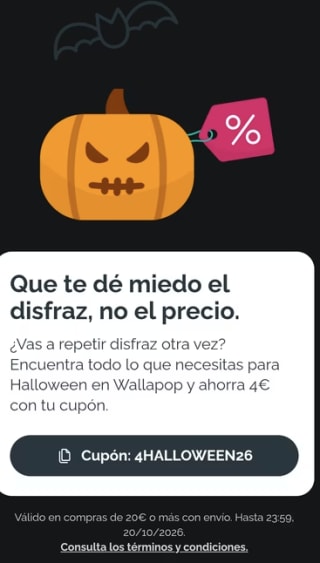 Halloween 4€ descuento en tus compras Wallapop pedido superior 20€