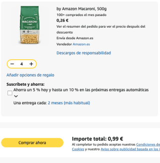 Chollazo by Amazon Macaroni, 500g por solo 0.26€ casi regalado