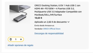 ORICO Docking Station, 6 en 1 Hub USB C con HDMI 4K+ PD100W por 10.63€