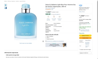 Dolce & Gabbana Light Blue Pour Homme 200ml por $1,999 | Amazon