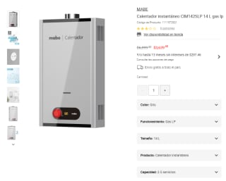 Calentador MABE 14L Gas LP por $3,639 | Oferta Liverpool