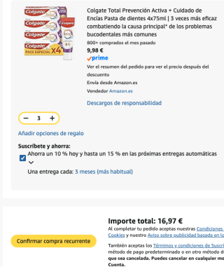 12 pastas dientes Colgate Total Prevención Activa + Cuidado de Encías 75ml por 16.97€