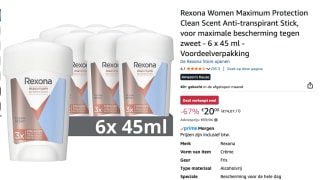 6x Rexona Deodorant Stick Cream Maximum Protection Clean Scent 45 ml voor €20