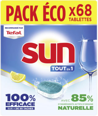 Lot de 68 tablettes Lave-vaisselle Tout en 1 Citron SUN à 12,10€