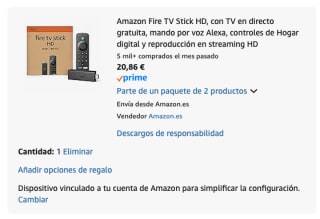 Amazon Fire TV Stick HD (Última generación) por 20.86€