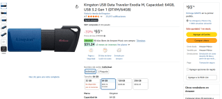 Memoria USB Kingston Exodia M de 64GB por $94 | Amazon
