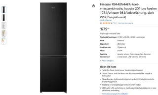 Hisense RB440N4AFA koel-vriescombinatie voor €679,49 bij Amazon