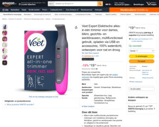 Veet Expert elektrische alles-in-één trimmer voor €19,79 bij Amazon