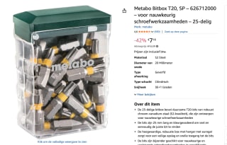 Metabo Bitbox T20, 25-delig voor €7,18 bij Amazon