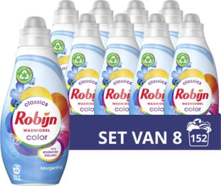 8x Robijn Klein & Krachtig Wasmiddel Morgenfris Color 19 Wasbeurten voor €34,99
