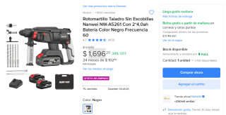 Rotomartillo 21V 2 Baterías por $1,696 | Oferta Mercado Libre