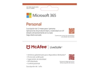 Pack Microsoft 365 Personal + McAfee LiveSafe suscripción 1 año por 79€
