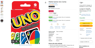 UNO Juego de Cartas Clásico por $79 | Amazon