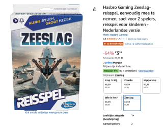 HASBRO Zeeslag - Grab & Go (NL) Bordspel voor €3,59 bij Amazon