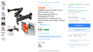 Soporte para tablet de coche 360° giratorio por $85 en Mercado Libre