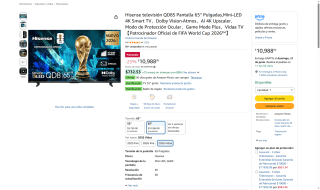 Hisense QD8S 65" Mini-LED + Hisense A4N 32" + Balón por $9,889 | Amazon