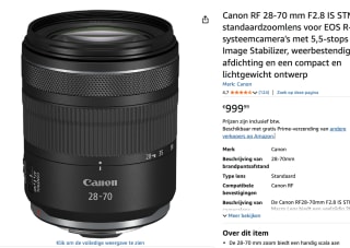 Canon RF 28-70mm f/2.8 IS STM voor €999,99 bij Amazon