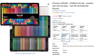 STABILO Pen 68 - Viltstift - Metalen Doos Met 50 Stuks voor €30,96 bij Amazon