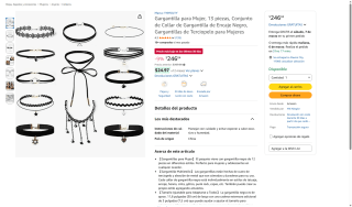 Gargantilla 13 Piezas Negro Terciopelo por $246 | Amazon