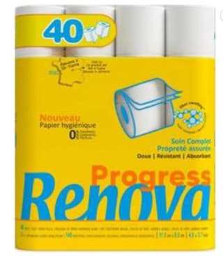Lot de 40 rouleaux de papier toilette Renova Progress à 25,99€