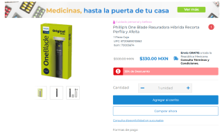 Phillip's One Blade Rasuradora Híbrida por $330 en San Pablo Farmacia