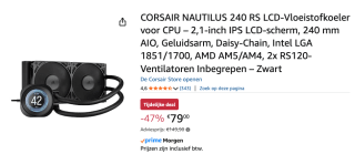 Corsair Nautilus 240 RS LCD - Waterkoeler voor €79,90 bij Amazon