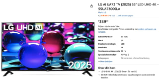 LG AI UA73 TV (2025) 55" LED UHD 4K – 55UA73006LA voor €339,90 bij Amazon