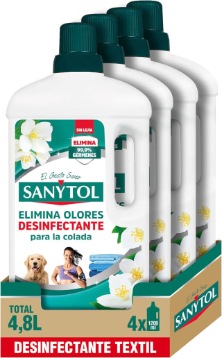 4 botes Sanytol Desinfectante Textil para la Colada, Sin Lejía 1200 ml por 15.96€