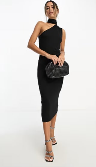 Robe mi-longue à encolure américaine asymétrique - Noir à 9,89€