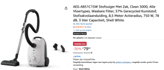 AEG AB51C1SW Stofzuiger Met Zak voor €79,99 bij Amazon