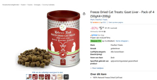 4 stuks Pawfect Freeze Dried kattensnacks Geitenlever 50 gr. voor €5,50 bij Amazon
