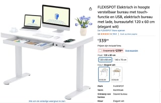 FLEXISPOT Elektrisch in hoogte verstelbaar bureau voor €279,99 bij Amazon