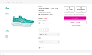 Tenis ASICS Gel-Nimbus 27 Talla 22.5 por $1,980 | Liverpool