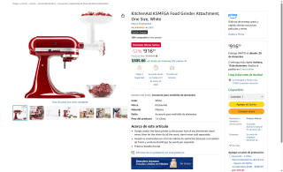 KitchenAid KSMFGA Molino de Alimentos por $916 | Amazon