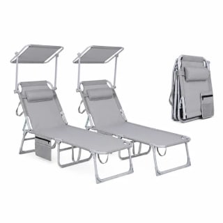 Pack 2 Tumbonas Plegables Con Parasol Ajustable Para Jardín Y Playa por 82.99€