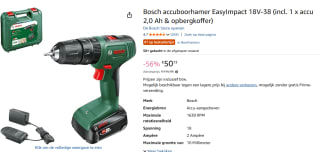 Bosch accuboorhamer EasyImpact 18V-38 met 1 accu & opbergkoffer voor €50,73